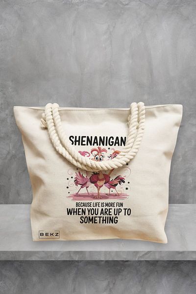 BEKZ Geanta de plaja, model Shenanigans 1, 40x51 cm, Crem, BEKZ®