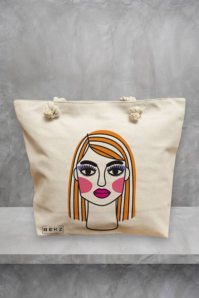 BEKZ Beach Tote Bag, Modern Makeup model, 40x51 cm, Cream, BEKZ®