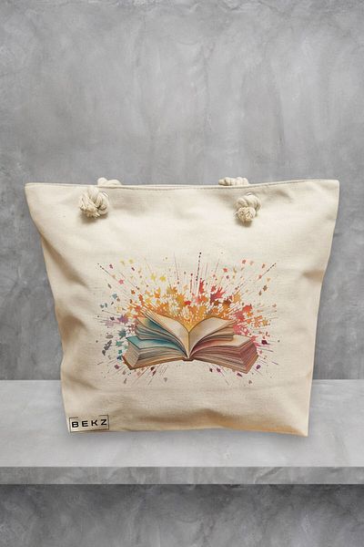 BEKZ Geanta de plaja, model Books 27, 40x51 cm, Crem, BEKZ®