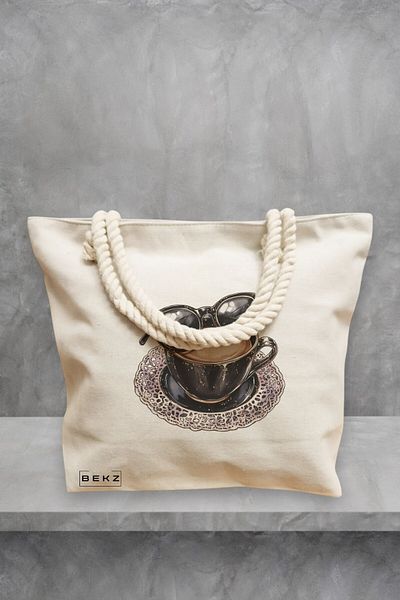 BEKZ Geanta de plaja, model Stylish Coffee, 40x51 cm, Crem, BEKZ®