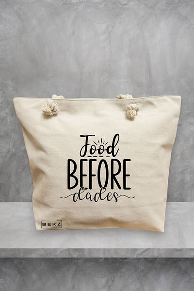 BEKZ Geanta de plaja, model Food before dudes, 40x51 cm, Crem, BEKZ®
