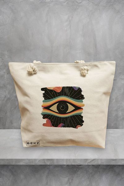 BEKZ Geanta de plaja, model Celestial Eye 14, 40x51 cm, Crem, BEKZ®