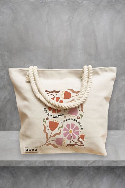 BEKZ Geanta de plaja Boho Style 7, 40x51 cm, Crem, BEKZ®