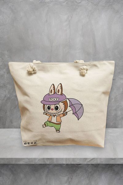 BEKZ Geanta de plaja, model Labubu 22, 40x51 cm, Crem, BEKZ®