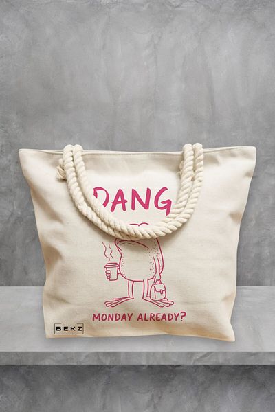 BEKZ Geanta de plaja, model Dang monday already?, 40x51 cm, Crem, BEKZ®