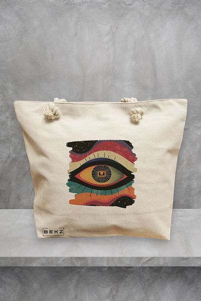 BEKZ Geanta de plaja, model Celestial Eye 7, 40x51 cm, Crem, BEKZ®