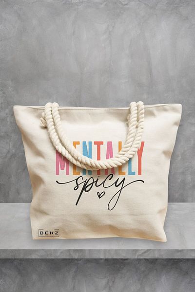 BEKZ Geanta de plaja, model Mentally spicy, 40x51 cm, Crem, BEKZ®