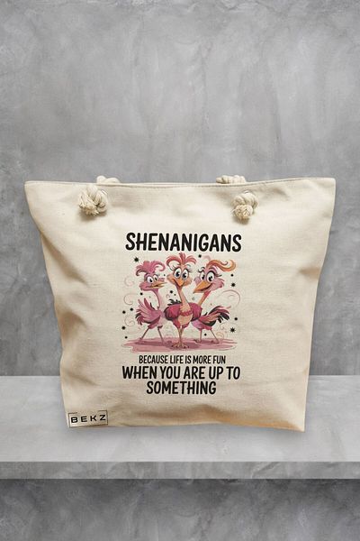 BEKZ Geanta de plaja, model Shenanigans 1, 40x51 cm, Crem, BEKZ®