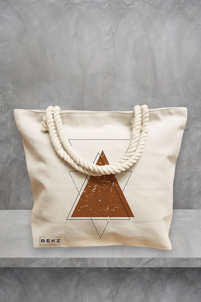 BEKZ Geanta de plaja, model Triangles art, 40x51 cm, Crem, BEKZ®