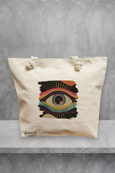 BEKZ Geanta de plaja, model Celestial Eye 6, 40x51 cm, Crem, BEKZ®