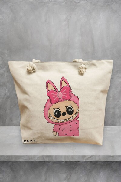 BEKZ Beach Tote Bag, model Labubu 7, 40x51 cm, Cream, BEKZ®