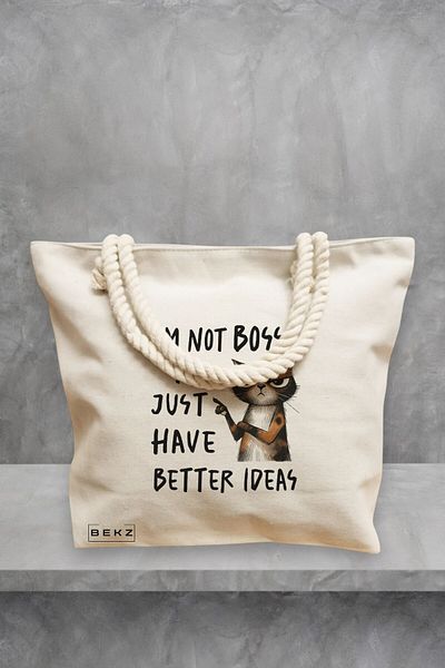 BEKZ Geanta de plaja, model Just have better ideas, 40x51 cm, Crem, BEKZ®
