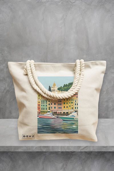 BEKZ Geanta de plaja, model Harbor Haven, 40x51 cm, Crem, BEKZ®