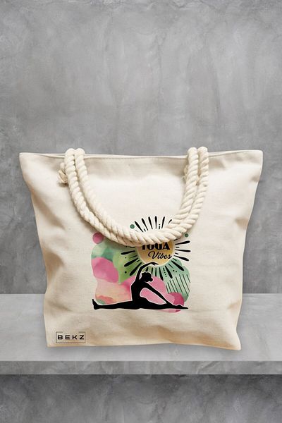 BEKZ Geanta de plaja Yoga Vibes, 40x51 cm, Crem, BEKZ®