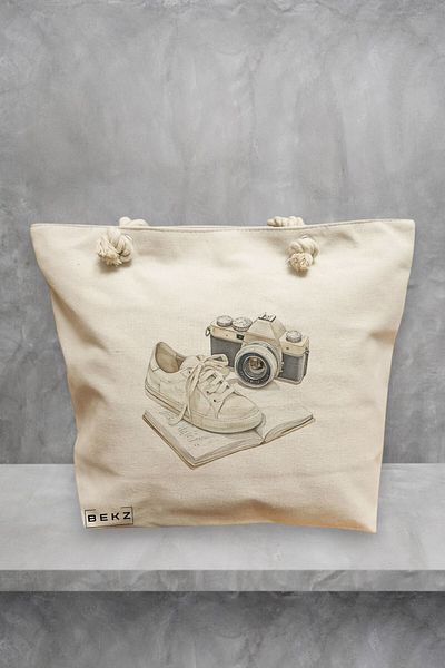 BEKZ Geanta de plaja, model Books 12, 40x51 cm, Crem, BEKZ®