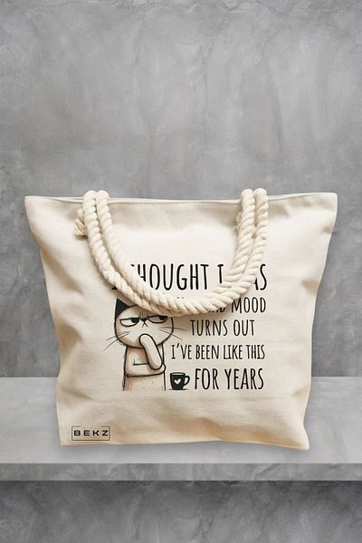 BEKZ Geanta de plaja, model I thought I was in a bad mood, 40x51 cm, Crem, BEKZ®