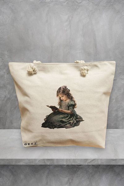 BEKZ Geanta de plaja, model The bookie girl 19, 40x51 cm, Crem, BEKZ®