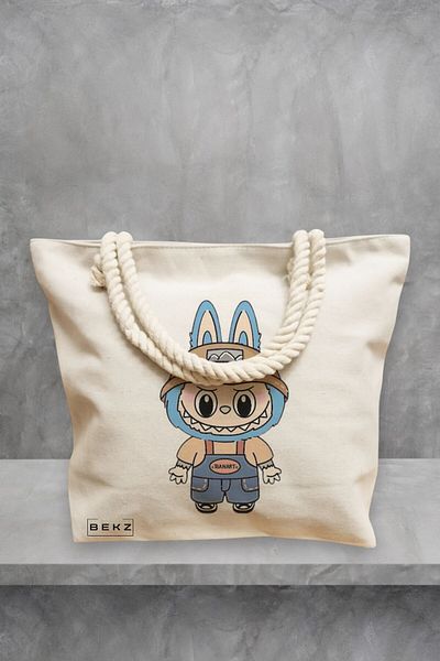 BEKZ Geanta de plaja, model Labubu 24, 40x51 cm, Crem, BEKZ®