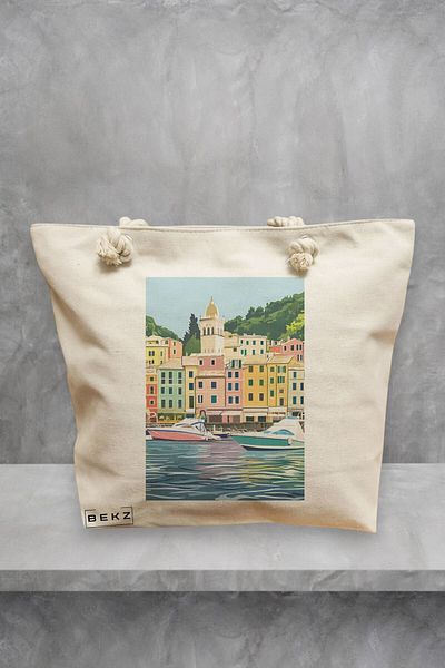BEKZ Geanta de plaja, model Harbor Haven, 40x51 cm, Crem, BEKZ®