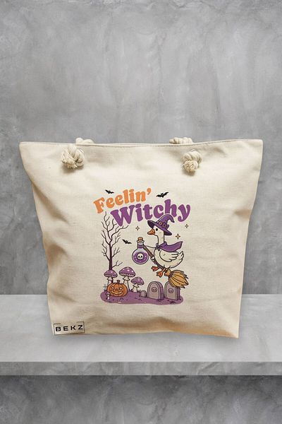 BEKZ Geanta de plaja, model Feelin Witchy, 40x51 cm, Crem, BEKZ®