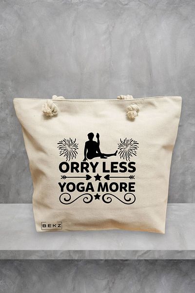 BEKZ Geanta de plaja Yoga Orry less yoga more, 40x51 cm, Crem, BEKZ®