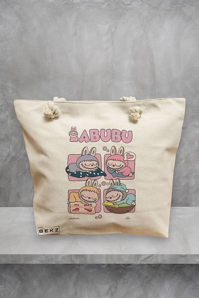 BEKZ Geanta de plaja, model Labubu 18, 40x51 cm, Crem, BEKZ®