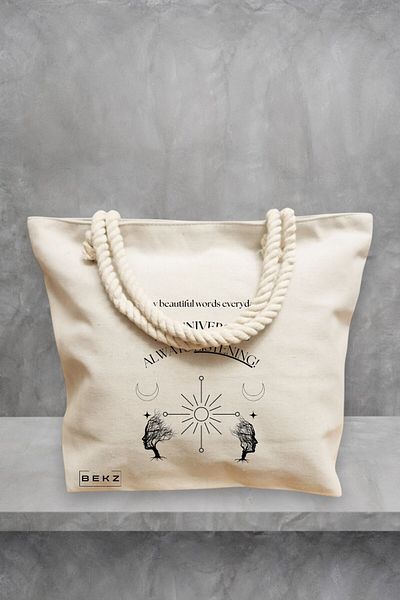BEKZ Geanta de plaja, model The Universe Listens 2, 40x51 cm, Crem, BEKZ®