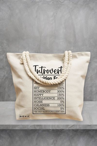 BEKZ Geanta de plaja, model Introvert Nutrient Facts, 40x51 cm, Crem, BEKZ®