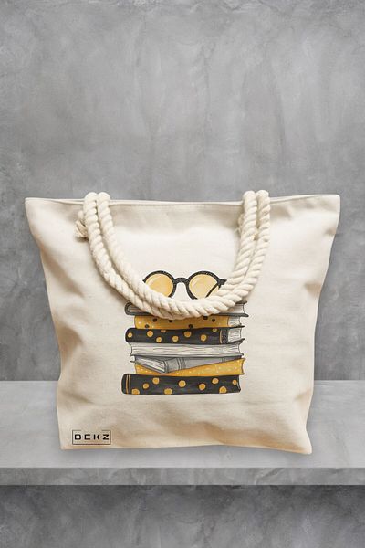 BEKZ Geanta de plaja, model Books 19, 40x51 cm, Crem, BEKZ®