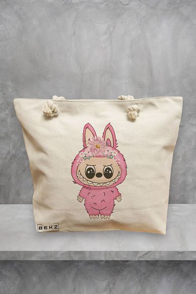 BEKZ Geanta de plaja, model Labubu 31, 40x51 cm, Crem, BEKZ®