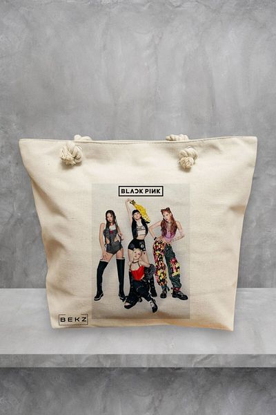 BEKZ Geanta de plaja, model Blackpink 4, 40x51 cm, Crem, BEKZ®