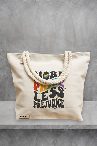 BEKZ Geanta de plaja, model More pride less prejudice, 40x51 cm, Crem, BEKZ®