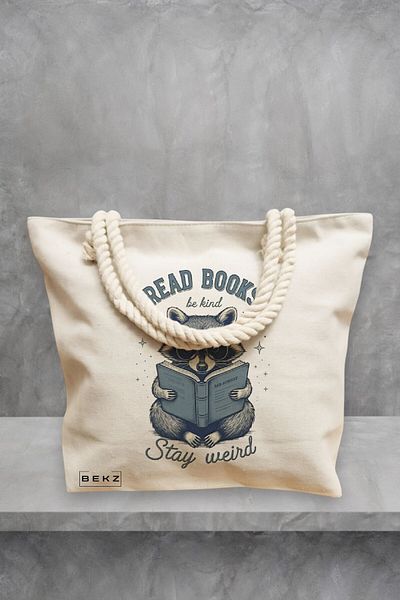 BEKZ Geanta de plaja, model Read books Be Kind Stay Weird 2, 40x51 cm, Crem, BEKZ®