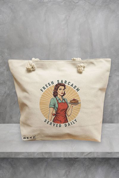 BEKZ Geanta de plaja, model Fresh sarcasm served daily 2, 40x51 cm, Crem, BEKZ®