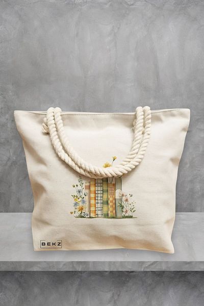 BEKZ Geanta de plaja, model Books 9, 40x51 cm, Crem, BEKZ®