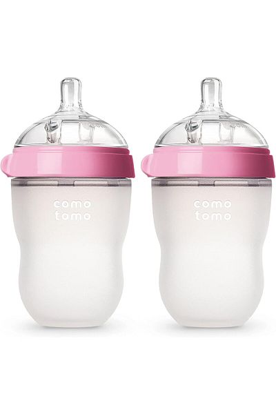 comotomo Natural Feel Baby Bottle – 250ml, Pink, Pack Of 2 – Soft, Anti-colic, Bpa Free