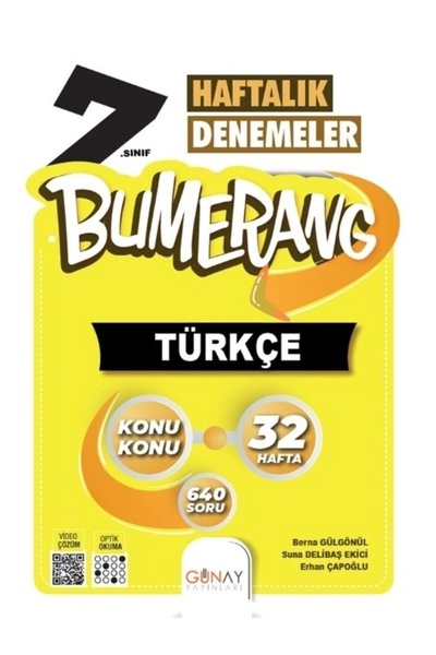 Günay Yayınları Bumerang 7. Sınıf Türkçe Haftalık Denemeler