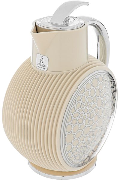 Alsaif Gallery Al Jawhara Thermos, Beige, Islamic Engraving, Silver Handle, 0.9 Litres