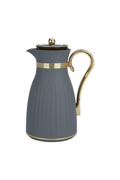 Alsaif Gallery Dana Dark Gray Thermos Set With Golden Handle, 2 Pieces