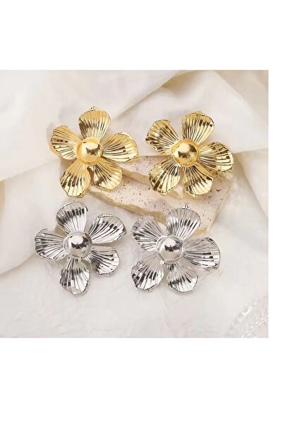 mos&more Gold Büyük Flower Çiçek Kadın Küpe, Çok Hafif