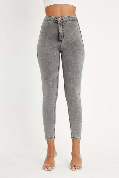 Harmony Καπνιστό ψηλόμεσο Skinny Jean μπροστινό παντελόνι χωρίς τσέπη
