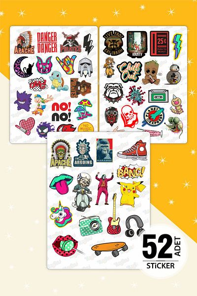 TUGİBU Mixed Figures Sticker Set, Mixed Sticker Set, 52 Pieces Figure Stickers