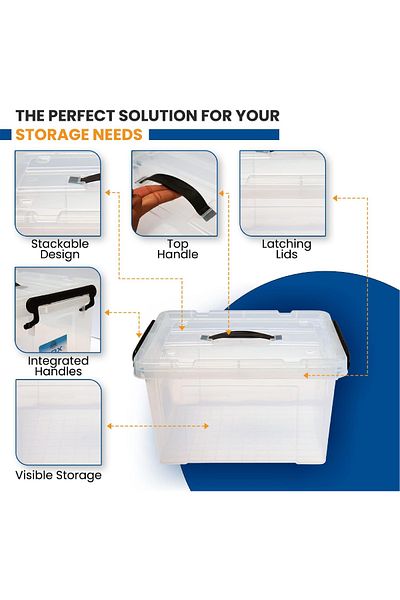 rexa Clear Plastic Storage Box with Lid – Stackable & Moisture - 12L