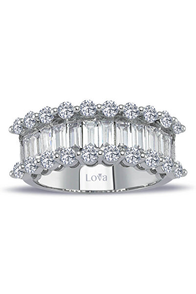 Lova 2,22 Karat Baget ve Yuvarlak Pırlanta Taşlı Yarımtur Büyük Bani Yüzük - ...