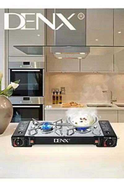 Denx موقد غاز محمول ذو شعلتين للسفر والتخييم DX2802
