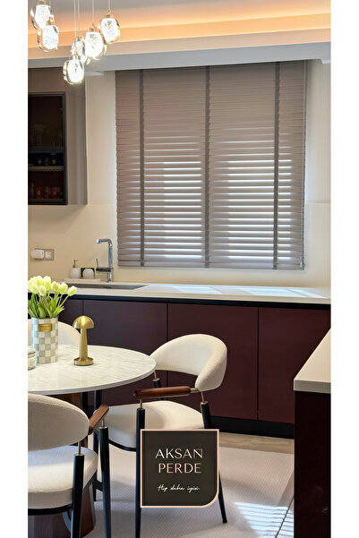 AKSANGRUP %100 Gerçek Ahşap Jaluzi Perde Kurdeleli VİZON Renk 50 mm