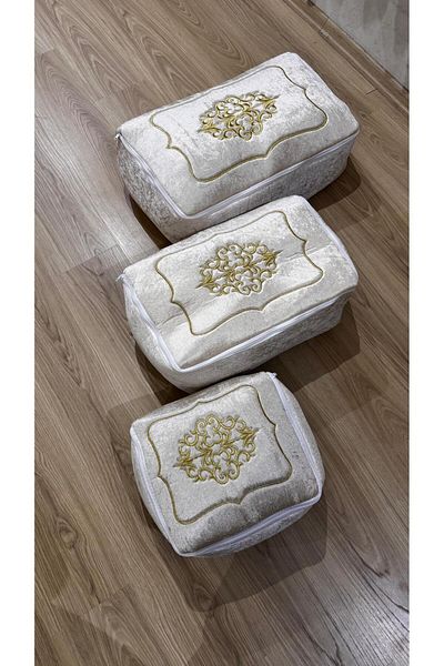 HAYRAN HOME Зестра, кадифена златна бродерия от 3 части Капучино, годежна булка, младоженец, Hurcu