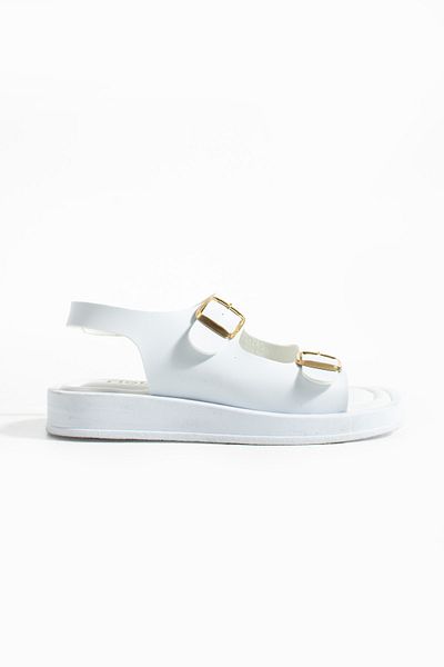 SOLDOY Women's White Double Buckle Flat Thick High Sole Slippers Sports Sandals