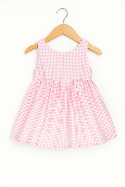 Laresse Ekoseli Fiyonklu Pembe Kız Bebek&çocuk Elbise
