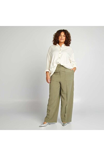 KIABI بنطلون واسع الساق من قماش التويل باللون الأخضر